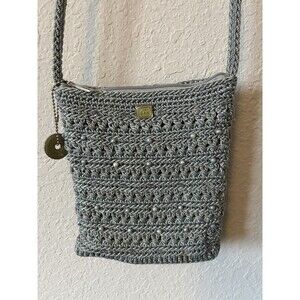 The Sak Crossbody Purse Crochet Silver Grey Small